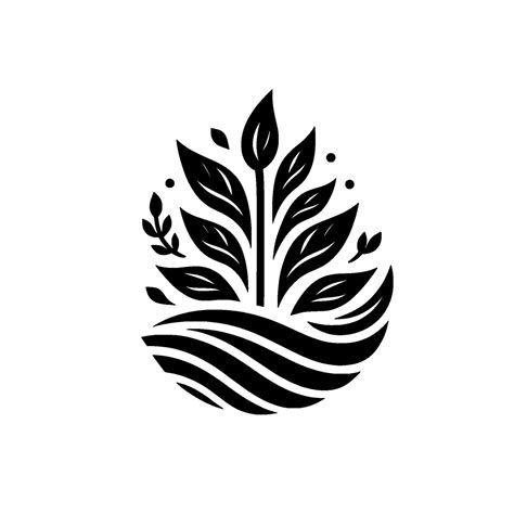 Stylized Monochrome Plant and Water Symbol, Featuring a Leafy Sprout ...