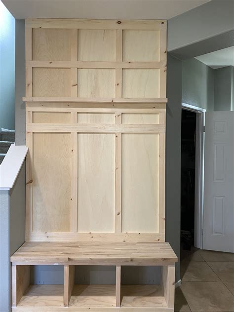 DIY Entryway Builtin | Small mudroom ideas, Diy entryway, Diy mudroom bench