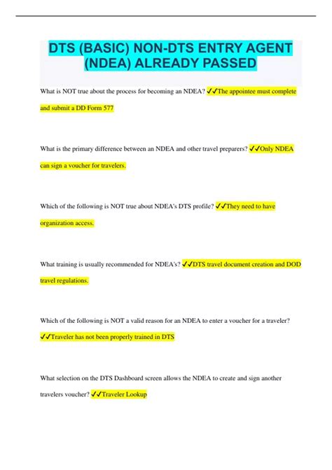 DTS (BASIC) NON-DTS ENTRY AGENT (NDEA) ALREADY PASSED - DTS NON-DTS ...