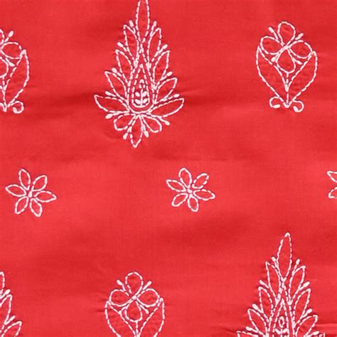 Seva Chikan Hand Embroidered Red Cotton Lucknowi Chikankari Unstitched