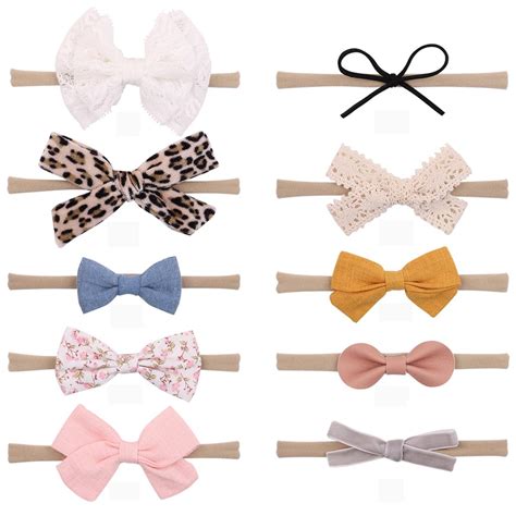 PALAY® 10pcs Bow Hair Bands for Baby Girls Boys, Handmade Baby Hair ...