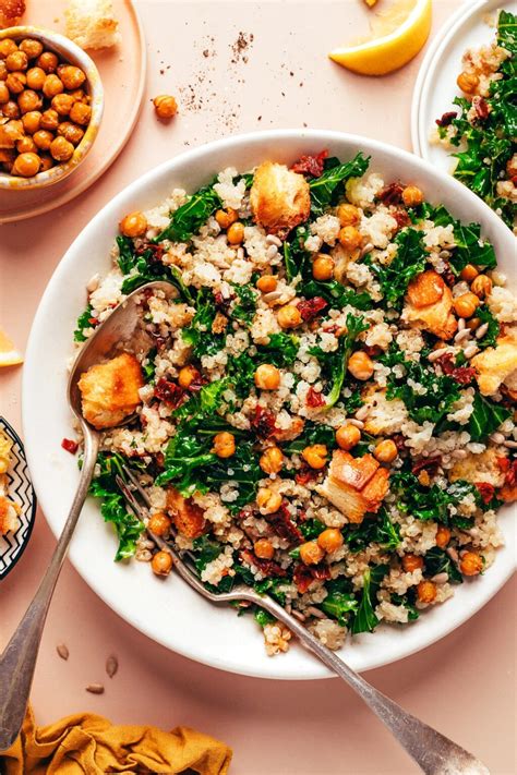 Lemony Quinoa Kale Salad with Crispy Chickpeas - Minimalist Baker Recipes