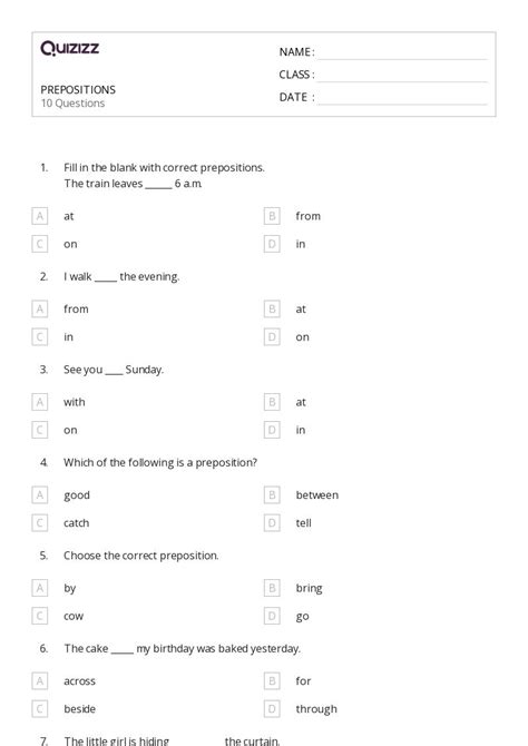 50+ Prepositions worksheets for 2nd Class on Quizizz | Free & Printable