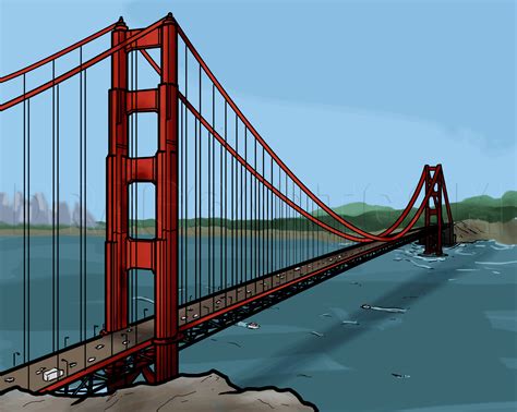 How To Draw The Golden Gate Bridge, Golden Gate Bridge, Drawing, Step ...