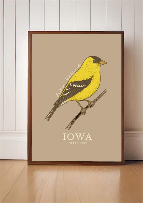 Iowa State Bird Art Print – Eastern Goldfinch Vintage Botanical ...