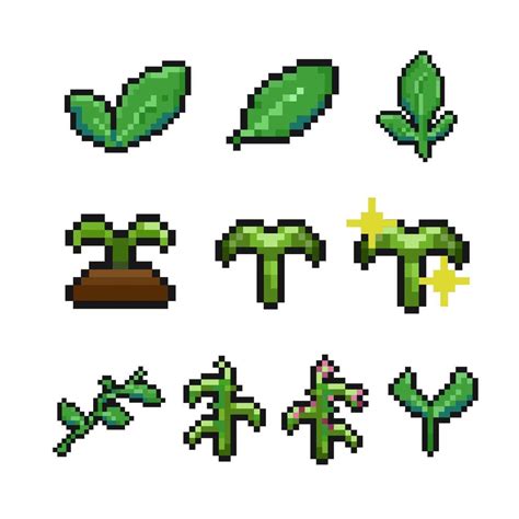 pixelated green greenery sprout leaf pixel art game items nature ...