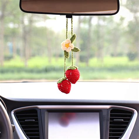 Amazon.com: Crochet Daisy Car Accessories for Women Girls Cute Rear View Mirror Hanging Charms ...