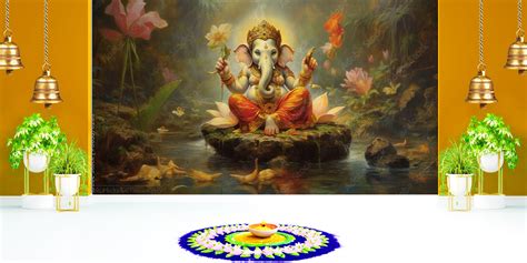 Oil Painting Themed Ganesh Ji Wallpaper – Myindianthings