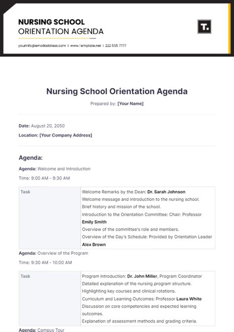 Free Nursing School Orientation Agenda Template to Edit Online
