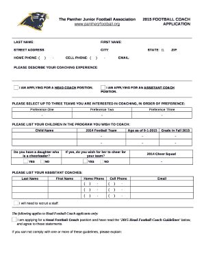 2015 FOOTBALL COACH APPLICATION Doc Template | pdfFiller