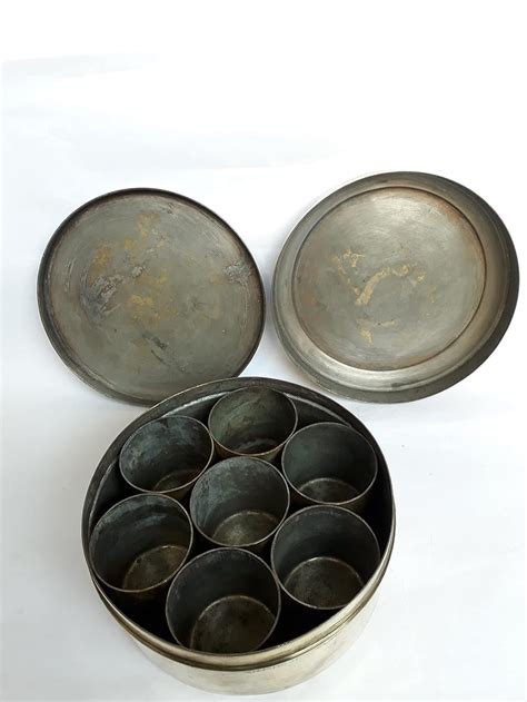 Marwar handicraft Vintage Old Brass Round Spice Box with 7 Compartments ...