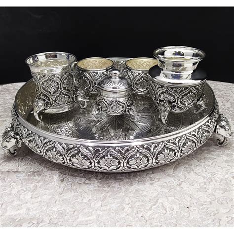 Buy quality 925 Pure Silver Antique Pooja Thali Set in New Delhi