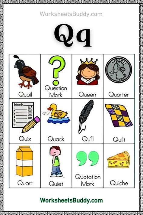 Q Word Family Worksheets For Kindergarten - Words That Start With Q in ...