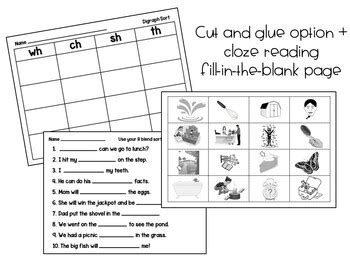 DIGRAPH WH, CH, SH, TH Pocket Chart Sound Sort Phonics Center | TPT
