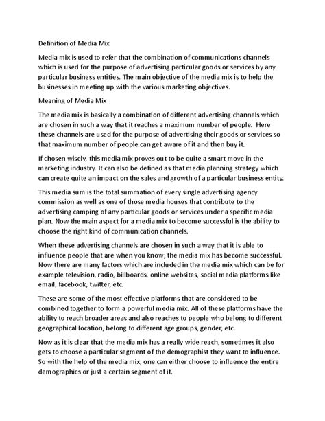 Media mix - Definition of Media Mix Media mix is used to refer that the ...