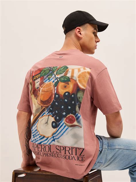 Shop Peach Oversized Crew Neck T-Shirt with Vibrant Aperol Spritz Back ...
