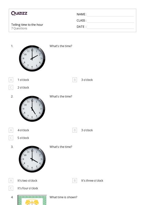50+ Time to the Hour worksheets for 2nd Class on Quizizz | Free & Printable