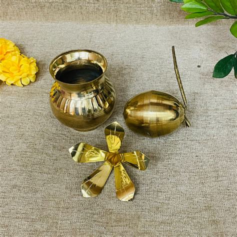 Brass Kalash with Mango Leaf & Coconut – Divine Pooja Kit