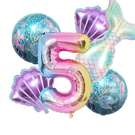 Mermaid Balloons 32inch Number Foil Balloon Kids Birthday Party ...