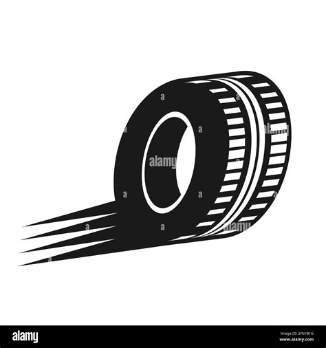 Tire in motion icon or logo. Fast tires with trace template. Speed and racing car concept ...