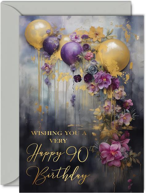 90th Birthday Card for Women - Ninetieth Female Birthday Card - Flower ...