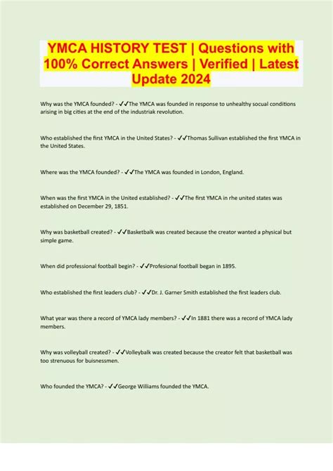 YMCA HISTORY TEST | Questions with 100% Correct Answers | Verified | Latest Update 2024 - YMCA ...