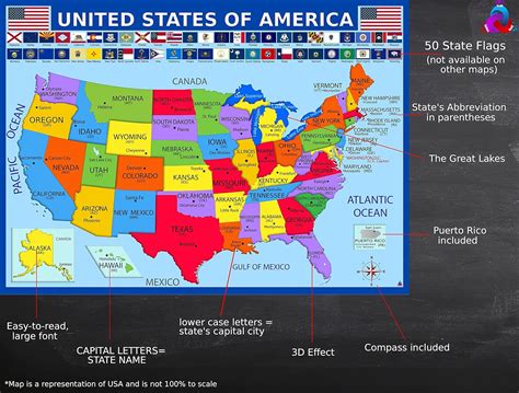 3DLearningLLF Educational USA Map with State Flags Poster - India | Ubuy