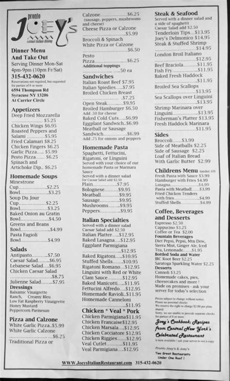 Joey's Only Menu And Prices at Laura Tonkin blog