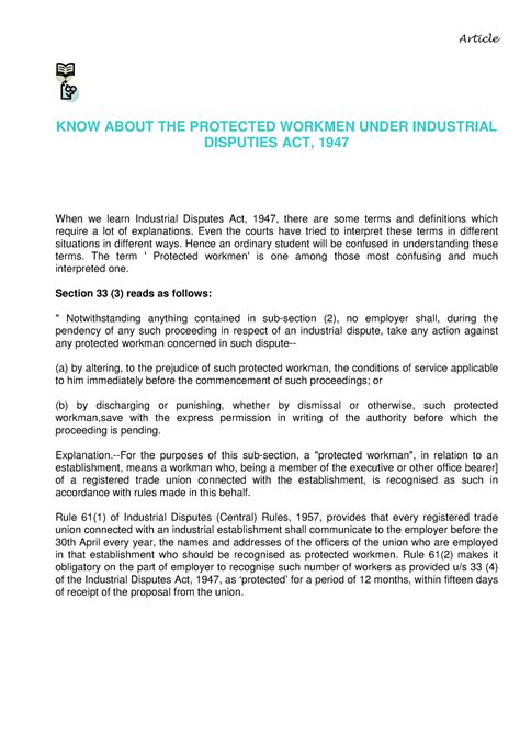 Article ON - Protected Workmen - Article KNOW ABOUT THE PROTECTED ...