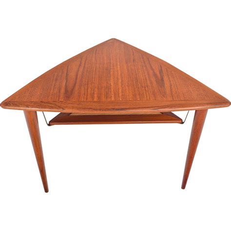 Danish Modern Teak Triangle Side Table with Rack For Sale at 1stDibs ...
