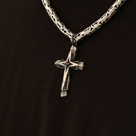 925 Silver Oxidized Men Cross Necklace With Black Zircon Stones ,cross ...