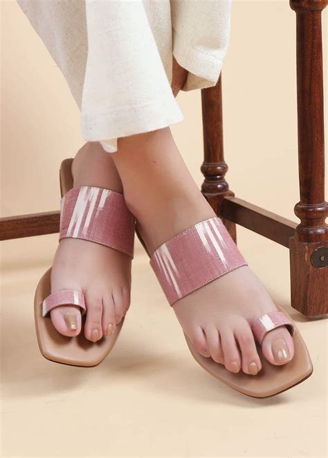 Get Flamingo Pink & Tortilla Brown Ikat One Toe Cruelty Free Leather ...