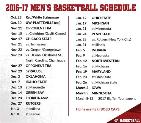 Basketball Schedule Wisconsin at Debra Baughman blog