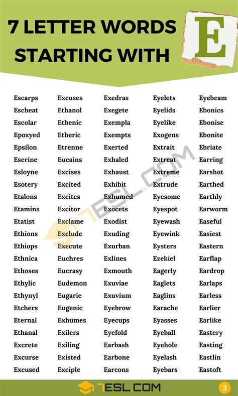 7 Letter Words Starting with E (600+ English Words) • 7ESL