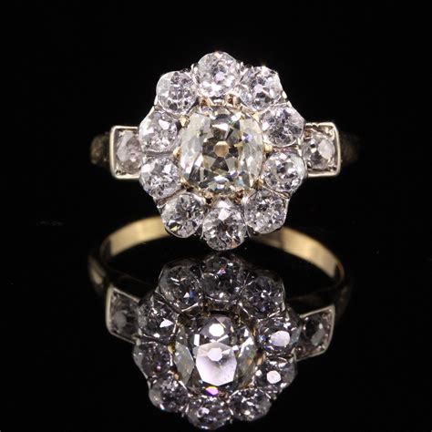 Antique Edwardian French 18k Yellow Gold Old Mine Diamond Engagement ...