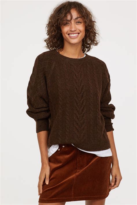 Cable-knit Sweater - Dark brown melange - Ladies | H&M US | Brown ...