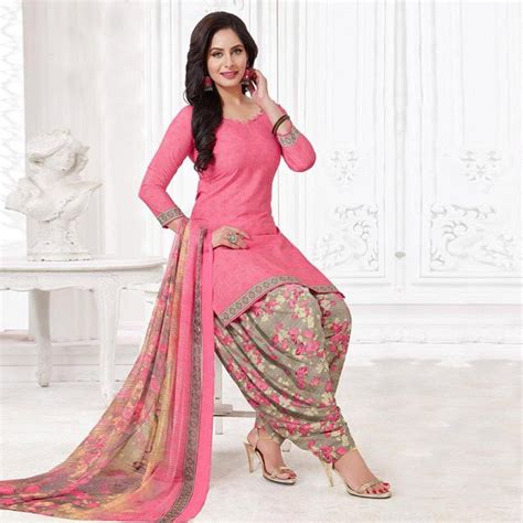 Pink Casual Wear Printed Leon Patiala Dress Material