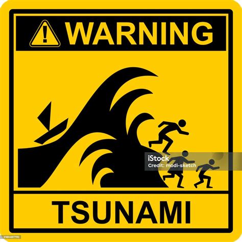 Warning Tsunami Sign And Label Vector Stock Illustration - Download ...