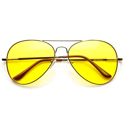 Classic Metal Frame Yellow Tinted Night Driving Aviator Sunglasses ...