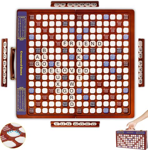 Amazon.com: Crossword Game with Rotating Wooden Board, Foldable Board ...