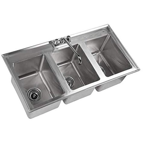 3-Compartment 37"L x 19"W Stainless Steel Kitchen Drop-In Sink 10" x 14 ...