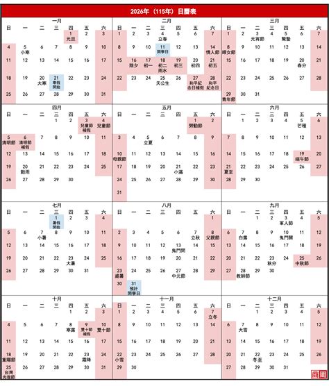 2026(115年)行事曆：2026過年放6天、連假7個，全年請假攻略－商周頭條｜商周
