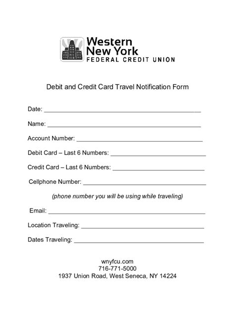 Fillable Online Debit and Credit Card Travel Notification Form Fax ...