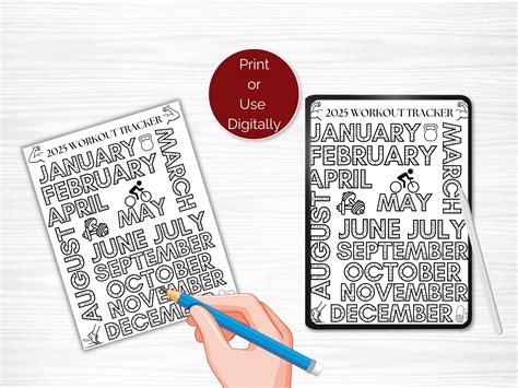 2025 Workout Tracker Coloring Page, Printable Fitness Tracker Coloring ...