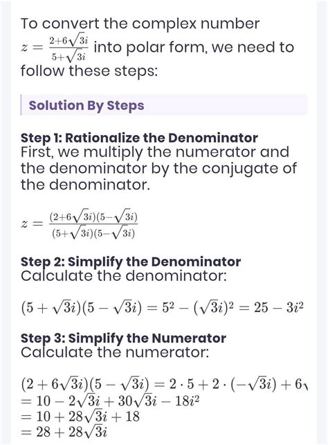 Write following complex numbers in polar formz=2+6√3i÷5+√3i - Brainly.in