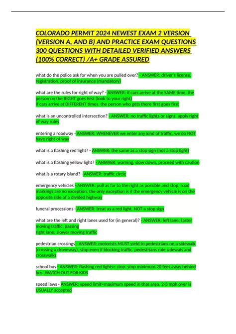 COLORADO PERMIT 2024 NEWEST EXAM 2 VERSION (VERSION A, AND B) AND ...