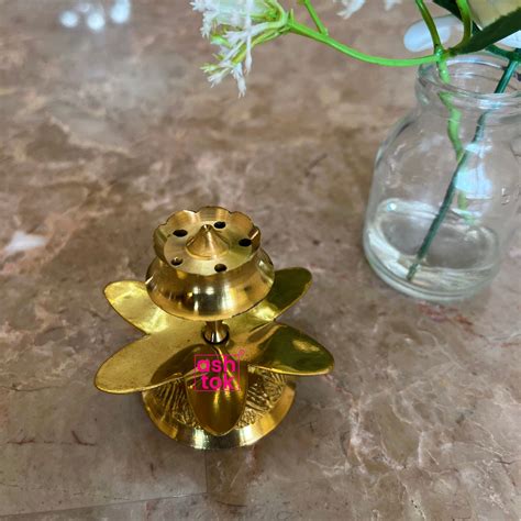Brass Agarbatti Stand, Five Stick Holder, Hand Carved Flower Design ...