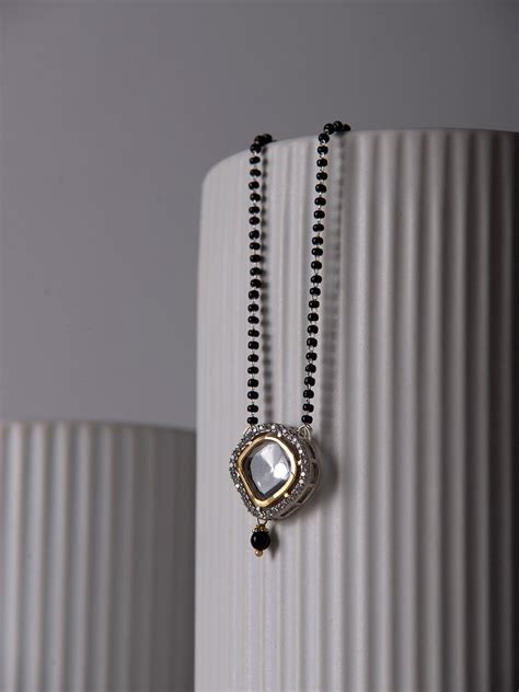 Priyaasi Silver Plated Black Beads Kundan Mangalsutra