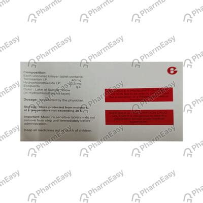 Telma H 40mg Strip Of 10 Tablets: Uses, Side Effects, Price & Dosage ...