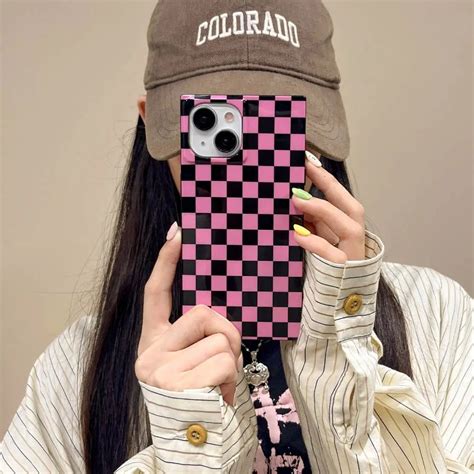 Pink & Black Checkered iPhone Case – Glossy Retro Y2K Phone Cover – The ...